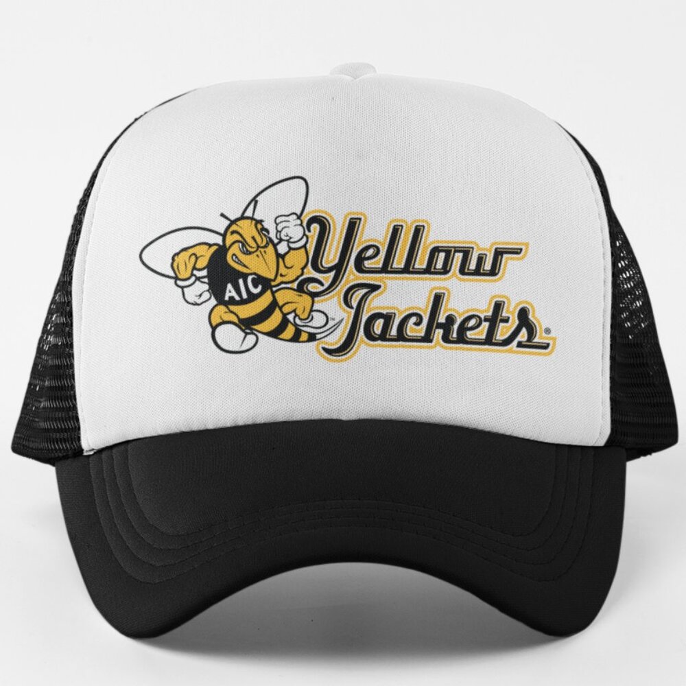 NEW AIC Yellow Jackets Foam Trucker Snapback Hat 2TONE BLACK WHITE
